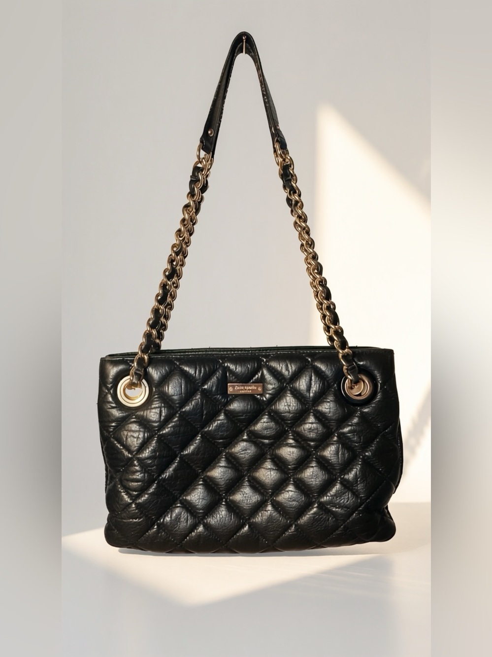 Kate Spade New York Black Quilted Leather Tote Shoulder Bag | Gold Hardware